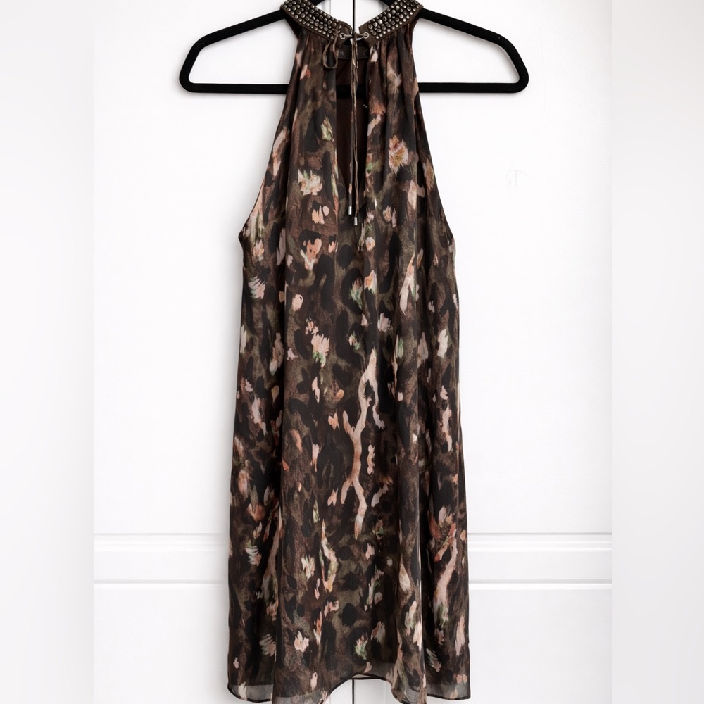 Haute Hippie Silk Studded Halter Dress Flowy Print M - Picture 4 of 10